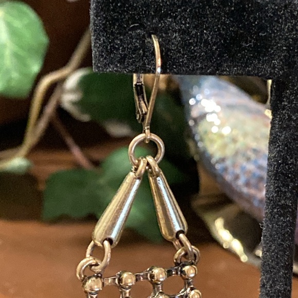 NWOT - Trendy Boho Brassy Ball & Rectangular Fringe Dangle Pierced Earrings - Picture 10 of 12